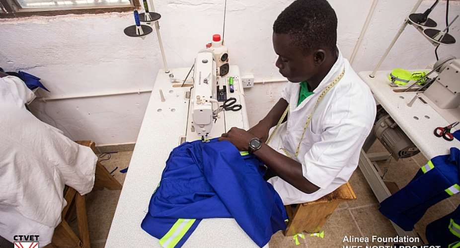 An apprentice receiving skills upgrade at Dabokpa Technical Institute in Tamale, Northern Region