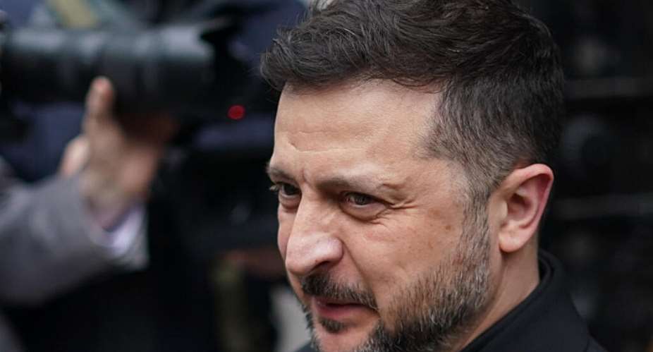 The President of Ukraine, Volodymyr Zelenskyy arrives for a meeting with the leaders of Britain, France and Germany at Downing Street in London on June 7, 2026. -  Alberto Pezzali, AP