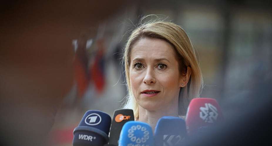 EU High Representative and Vice-President for Foreign Affairs and Security Policy Kaja Kallas makes a statement as she arrives for a Foreign Affairs Council of Defence in Brussels on 12 May 2026. - AFP - NICOLAS TUCAT