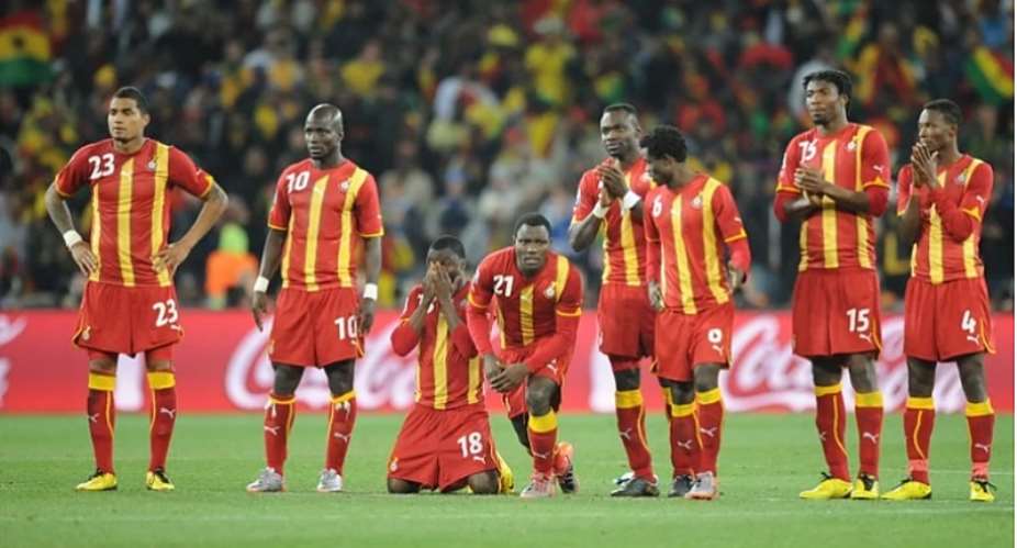 BLACK STARS OF GHANA IN PENALTY SHOOTOUT AGAINST URUGUAY IN 2010 FIFA WORLD CUP IN SOUTH AFRICA