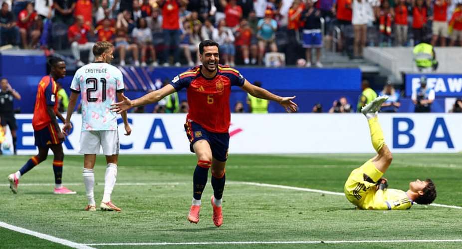 Spains Mikel Merino celebrates scoring their second goal. -  Kai Pfaffenbach, Reuters