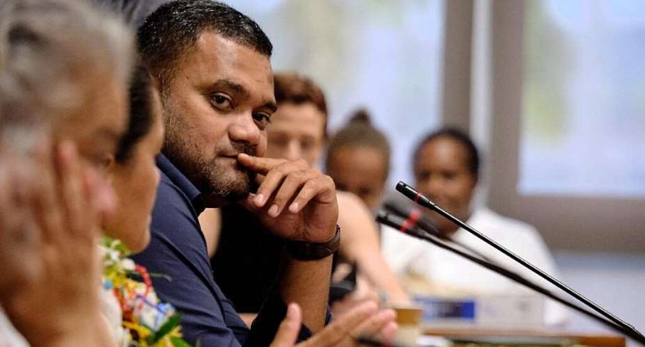 Milakulo Tukumuli, head of Eveil Oceanie party thats become kingmaker in New Caledonias Congress. - AFP - THEO ROUBY