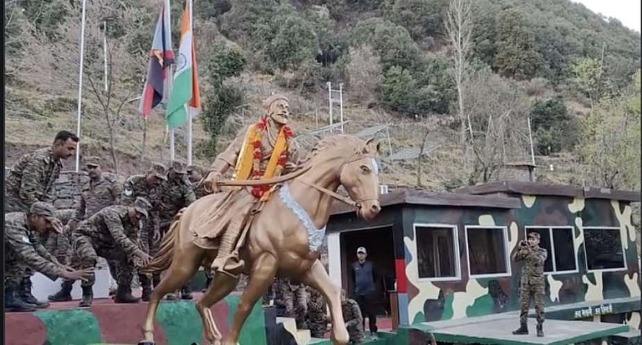 Screenshot of a video showing the Indian army erecting a statue of Chhatrapati Shivaji Maharaj near the Line of Control that separates India and Pakistan on March 5, 2026. -   Instagram/ anilchoudhari2909