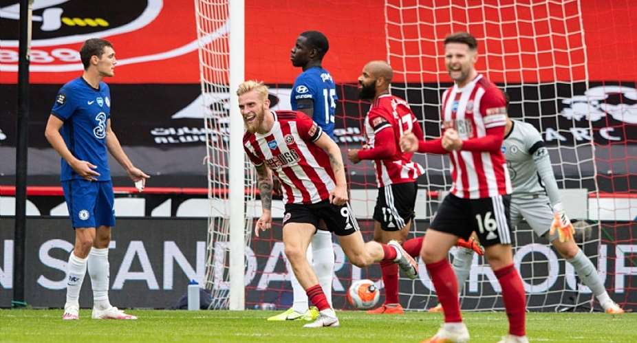 Sheffield United's Oliver McBurnie celebrates scoring his side's second goal during the Premier League match between Sheffield United and Chelsea FC at Bramall Lane on July 11, 2020 in Sheffield, United Kingdom.Image credit: Getty Images