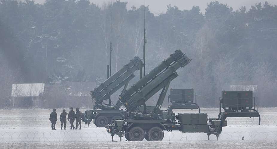 A file photo of Patriot missile launchers acquired by Ukraine from the US and deployed in Warsaw, Poland, on February 6, 2023. -  Michal Dyjuk, AP