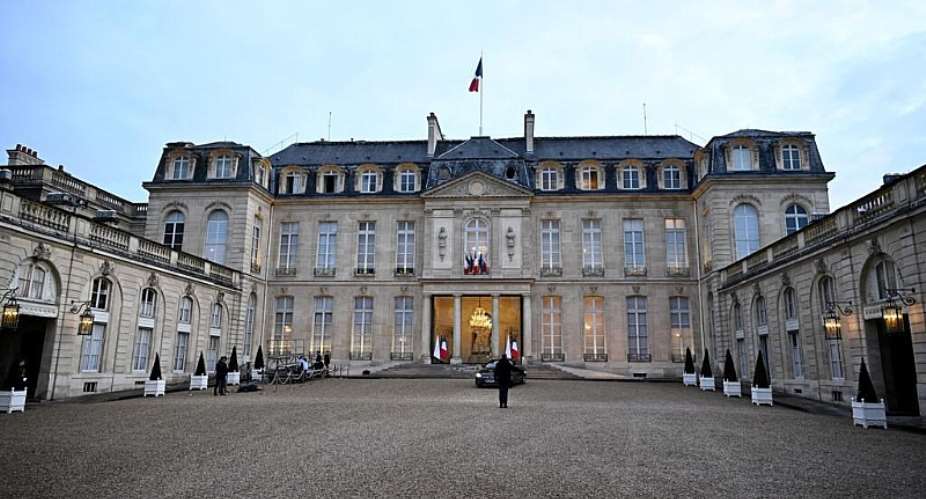 A general view shows the front court and building facade of the presidential Elysee Palace in Paris on March 12, 2024. -  Julien de Rosa, AFP
