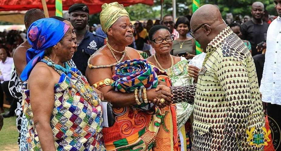 Queen mothers from the Oti area welcoming President Akufo-Addo yesterday