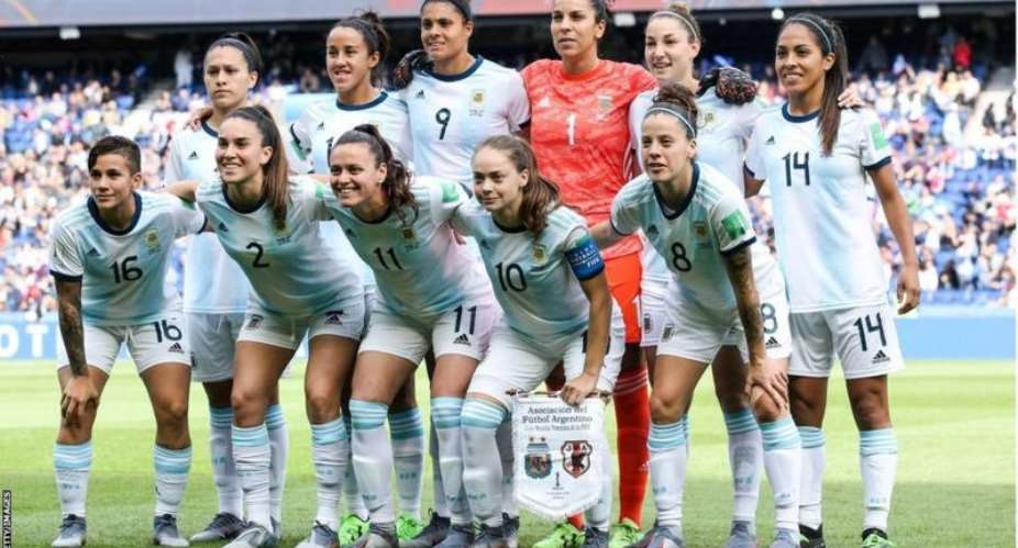 Argentina line up at the Parc des Princes in Paris before the 0-0 draw with Japan at the 2019 Women's World Cup - their first point at the global tournament