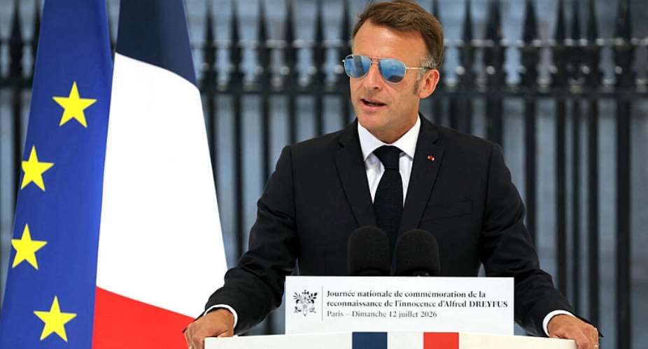 Frances President Emmanuel Macron at a tribute ceremony to Captain Alfred Dreyfus in Paris, on July 12, 2026. -  Thomas Samson, AFP