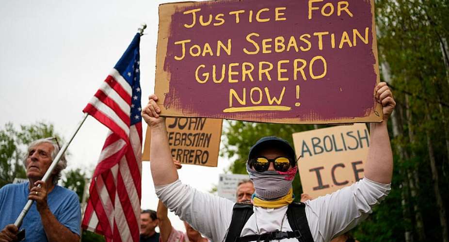 Protesters gather near a US Immigration and Customs Enforcement facility in Maine, July 14, 2026 to protest the shooting of Johan Sebastian Duran Guerrero. -  Robert F. Bukaty, AP
