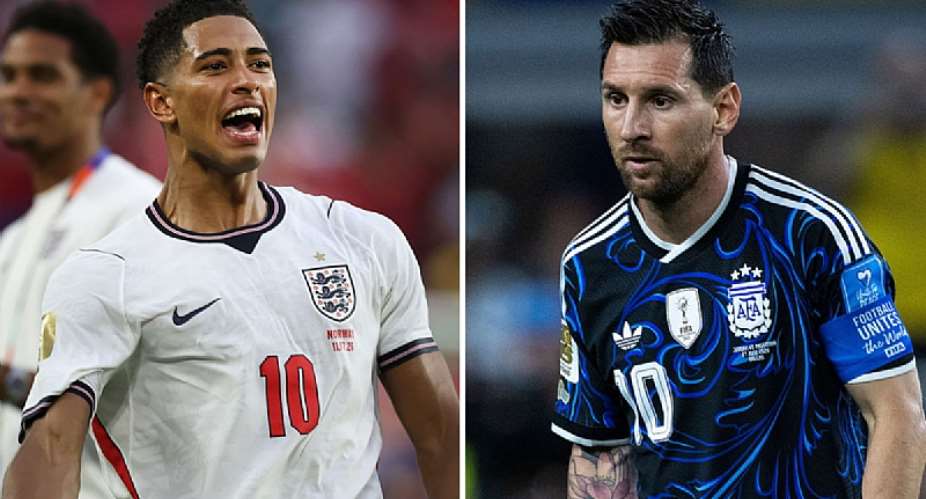 Getty ImagesImage caption: Englands Jude Bellingham has scored six goals at the 2026 World Cup, while Argentinas Lionel Messi has scored eight