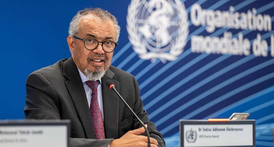 Director General of the World Health Organization (WHO) Tedros Adhanom Ghebreyesus speaks to the media regarding the epidemic of Ebola caused by the Bundibugyo virus in the Democratic Republic of the Congo and Uganda on May 22, 2026. -  Martial Trezzini, AP