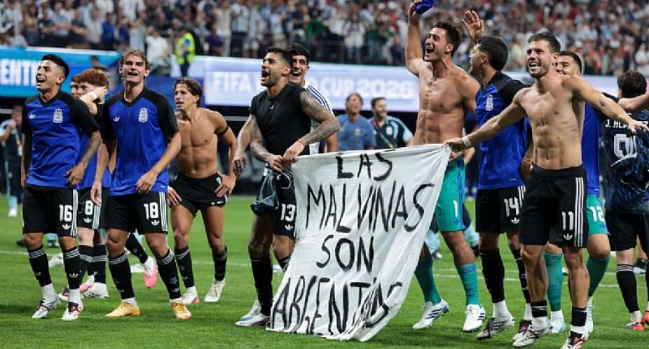Getty ImagesImage caption: Argentinas players display their controversial banner after their win over England