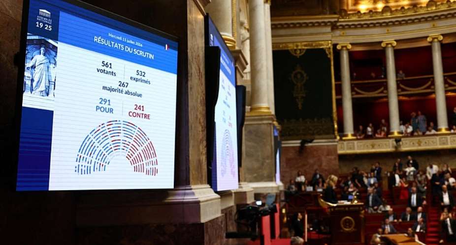 Screens show the result of a vote on the bill establishing a right to medical aid in dying at the National Assembly in Paris, France,  15 July. -  REUTERS/Abdul Saboor