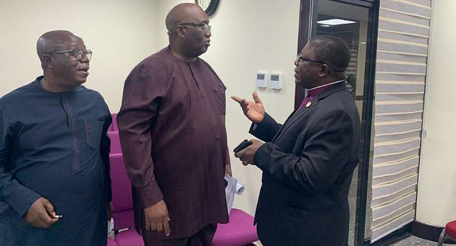 Hon. Joe Ghartey, Commisioner Gyamarah and the Presiding Bishop of the Methodist Church