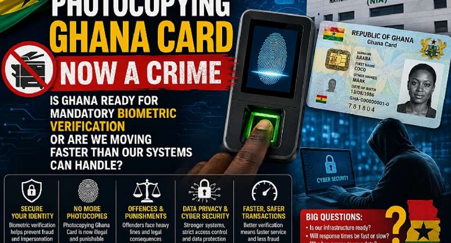 No more photocopies. No more guesswork. Ghana is entering the era of biometric identity verification but are our systems, institutions, and citizens truly ready? Digital security begins with trust, infrastructure, and accountability. The future is here; the question is whether Ghana is prepared for it.