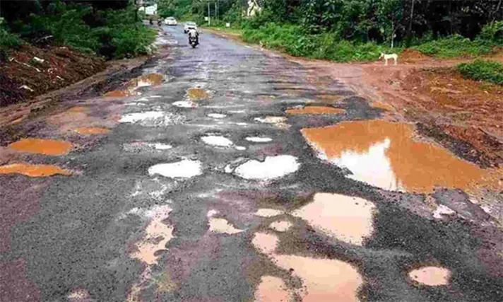 Potholes on a road