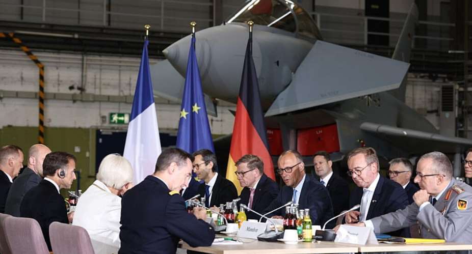 German Chancellor Friedrich Merz and French President Emmanuel Macron preside over a meeting of the Franco-German Defence and Security Council at Noervenich in Germany, July 17, 2026. -  Rolf Vennenbernd, DPA via AP