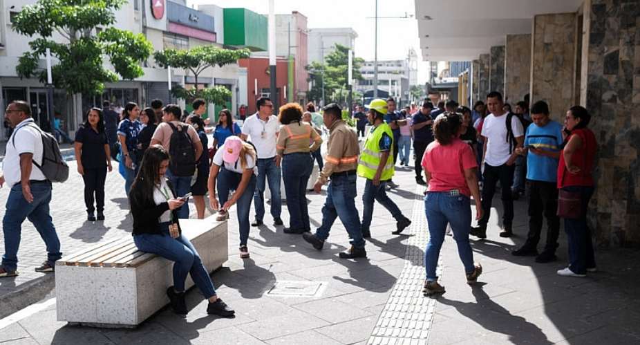 People evacuate a building in San Salvador on July 17, 2026, after a powerful 7.4-magnitude earthquake struck off the coast of Mexicos southern state of Chiapas, triggering a tsunami warning and shaking buildings in neighbouring Guatemala and El Salvador. -  Jose Cabezas, Reuters