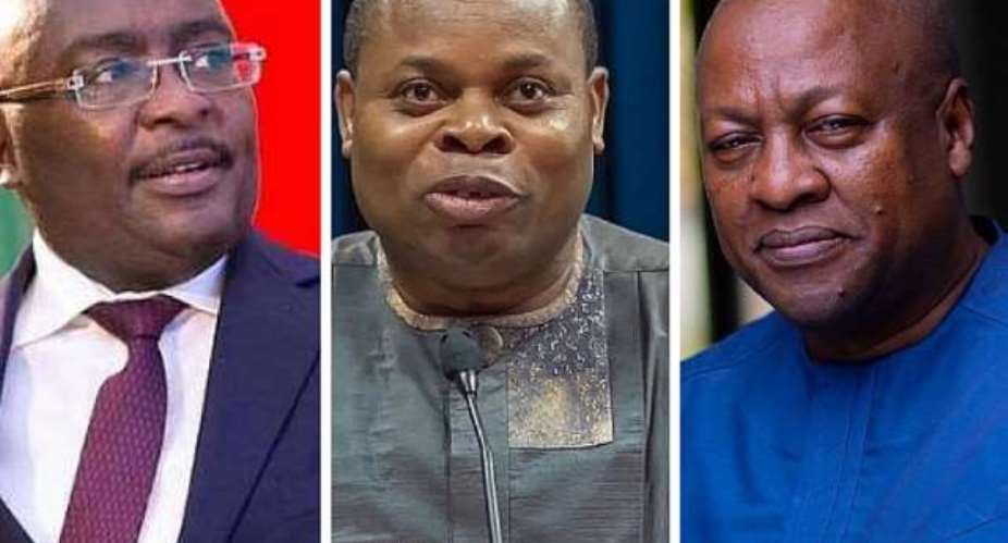 Left to right: NPP flagbearer Dr. Mahamudu Bawumia, IMANI Africa Founding President Franklin Cudjoe, and NDC flagbearer John Mahama