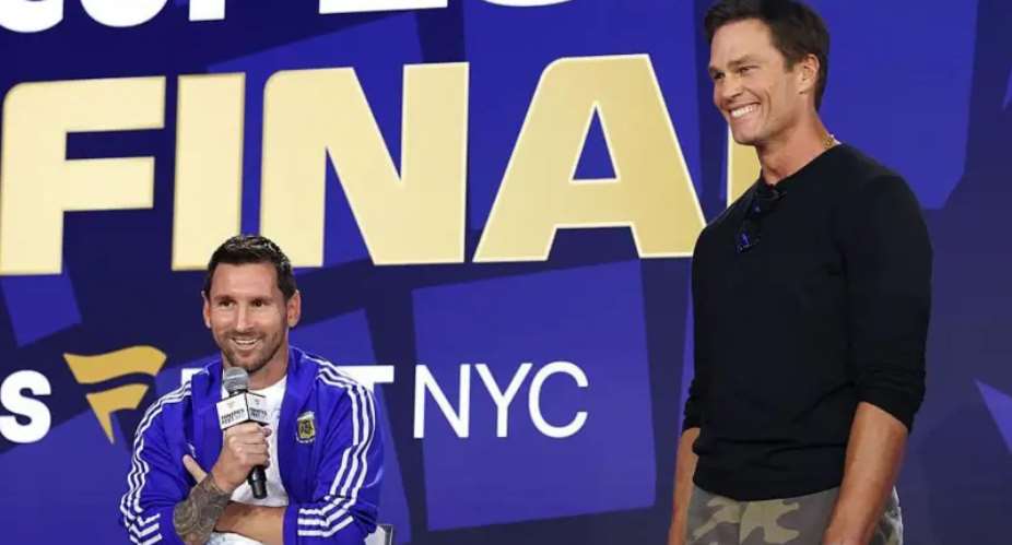 Getty ImagesImage caption: Lionel Messi appeared at the Fifa event on Friday night alongside former NFL legend and minority owner of Birmingham City Tom Brady