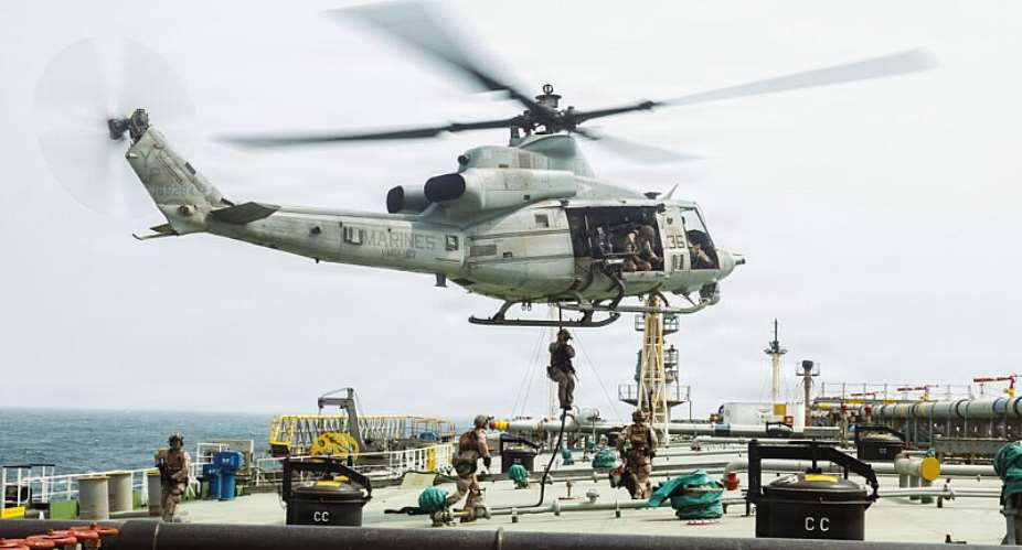 US marines aboard the M/T Wen Yao tanker in the Gulf of Oman as part of the American blockade -  - / US MARINE CORPS/AFP