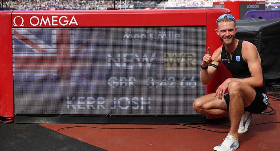 Josh Kerr celebrates after winning the mens 1 mile final and setting a new world record on July 18, 2026. -  Isabel Infantes, Reuters