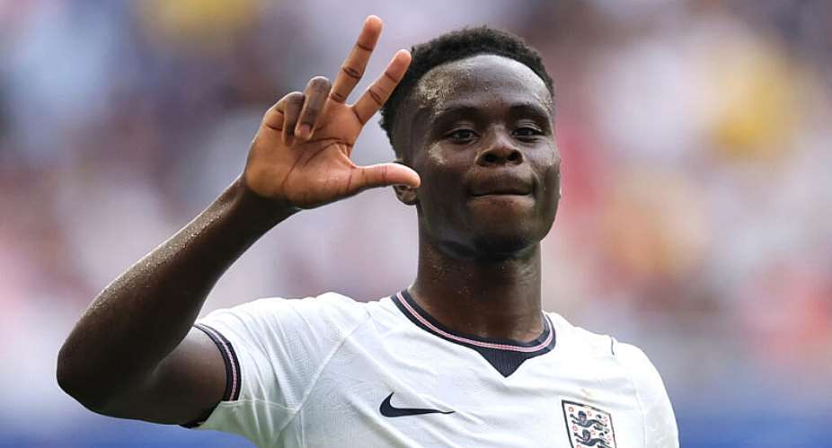 Bukayo Saka scored three goals in Englands 6-4 victory over France. - Getty Images via AFP - LUKE HALES