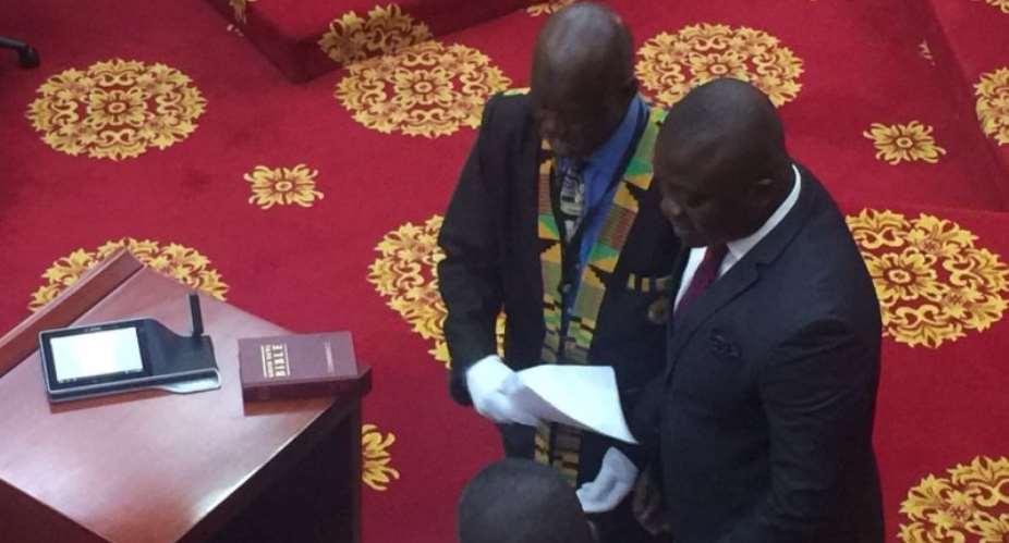 Hon. Bryan Acheampong being sworn in in Parliament