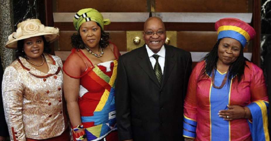 Jacob Zuma and his three wives, Nompumelo Ntuli, Tobek Madib Thobeka Mabhija and Saiskele Kumalo. Sizakele Khumalo.