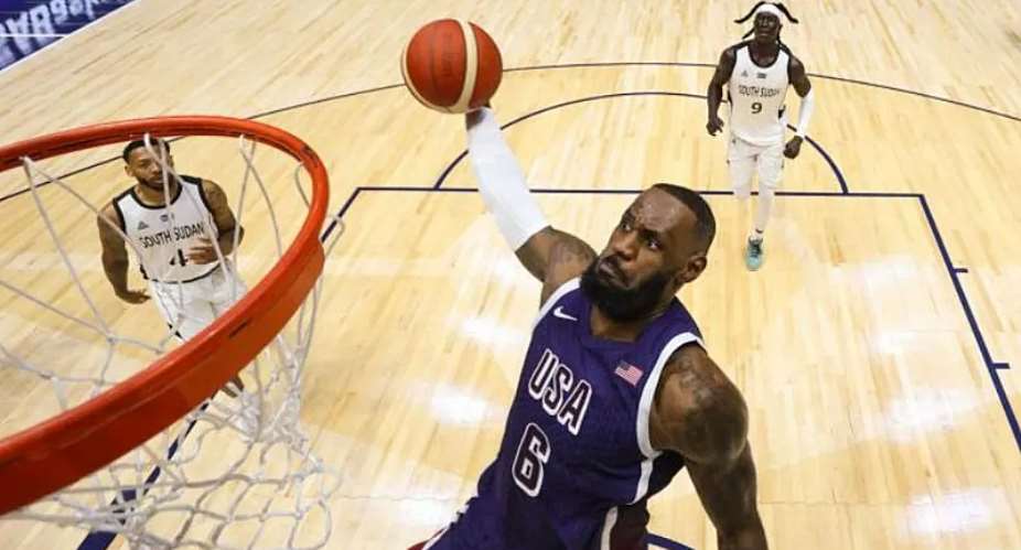 GETTY IMAGESImage caption: LeBron James hit 23 points to help the USA escape with a narrow win