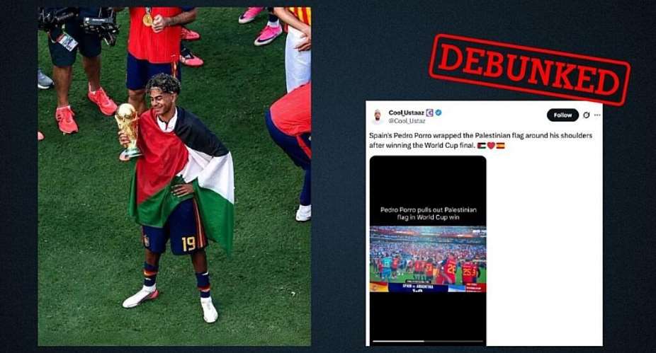 At left is an AI-generated image of footballer Lamine Yamal. At right is an image of his teammate Pedro Porro that has been incorrectly interpreted. -  Observers