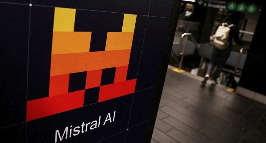 This file photo shows an ad for French AI firm Mistral in a New York City subway station. -  Shannon Stapleton, Reuters