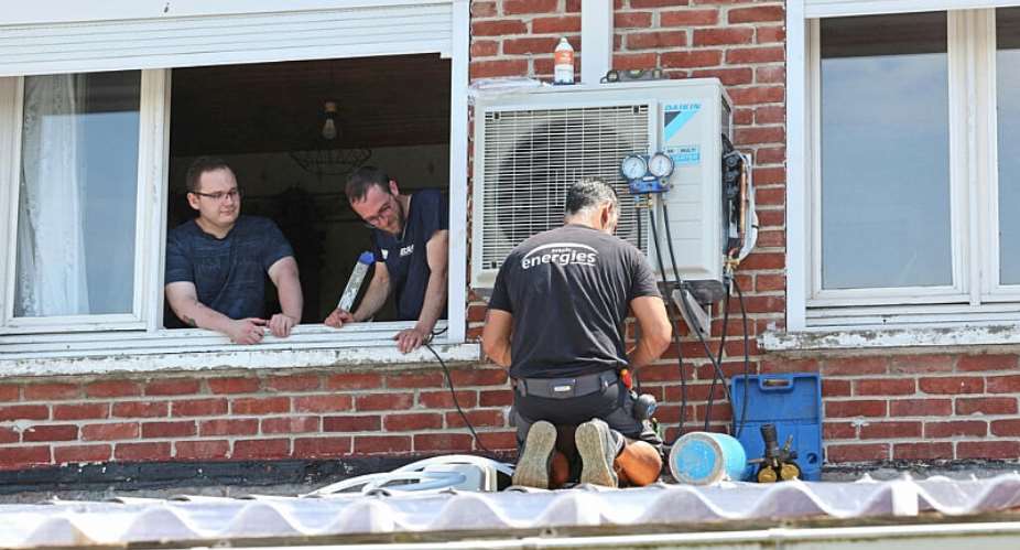 An air conditioning unit is installed in a home in Mericourt, northern France, on June 19, 2026. -  Franois Le Presti, AFP