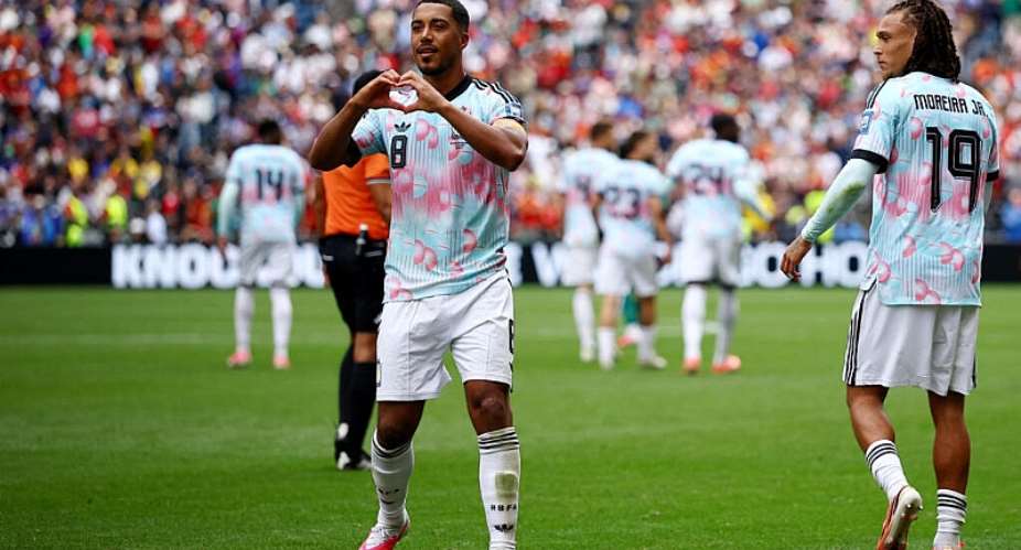 Belgiums Youri Tielemans celebrates scoring their third goal. -  Agustin Marcarian, Reuters