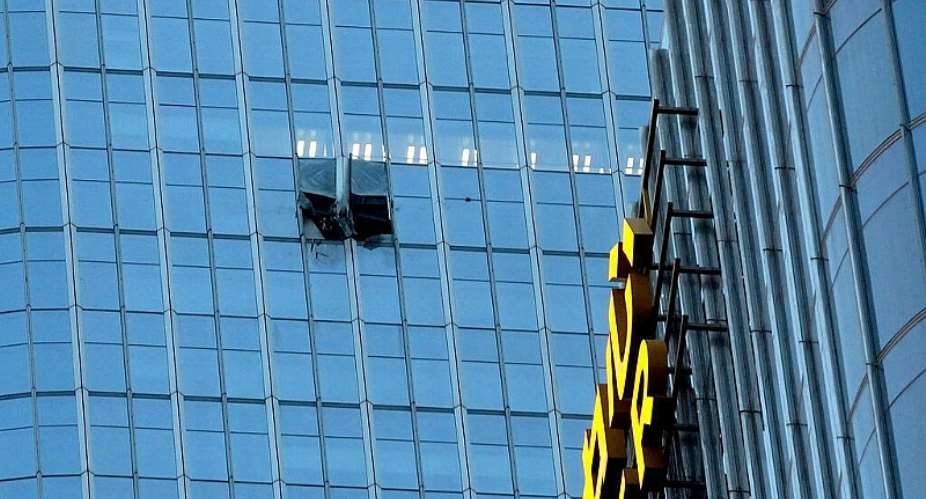 The CITIC Tower in Beijing pictured after the plane crash, on June 26, 2026. -  Han Guan Ng, AP