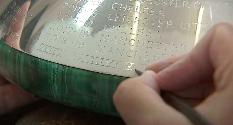 Liverpool's Name Engraved On Premier League Trophy