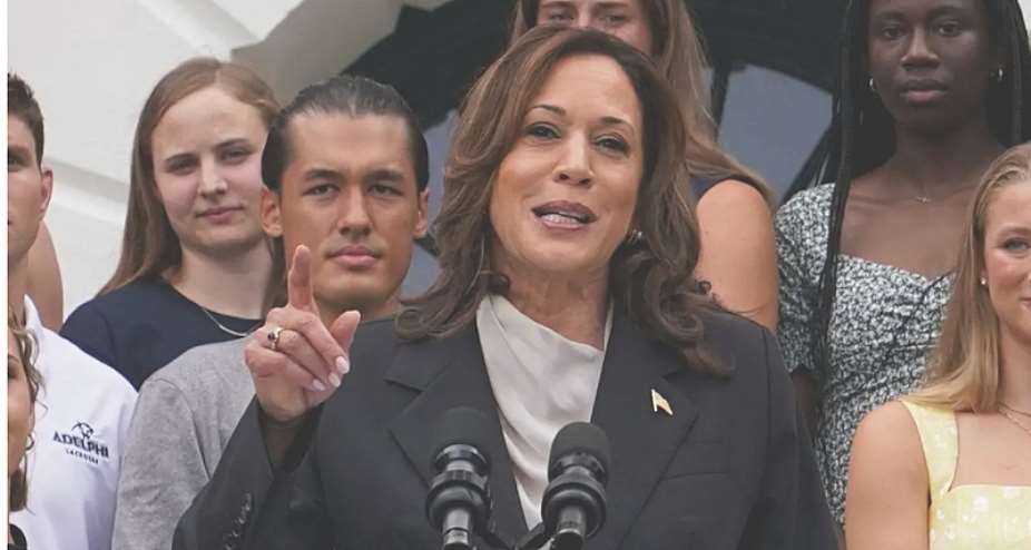 Kamala Harris makes first public appearance after Joe Biden withdrew from presidential race