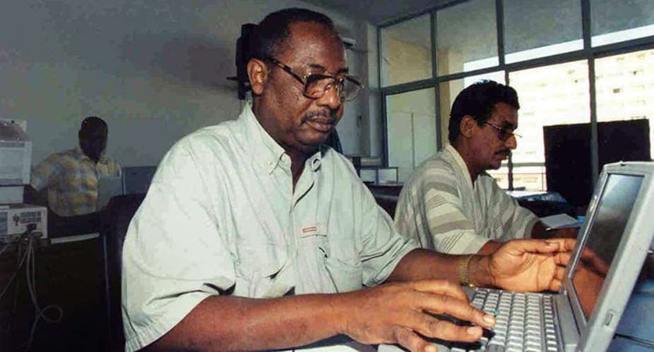 AFP correspondent Deyda Hydara, front, pictured in November 1999. In testimony to a truth commission, a Gambian army officer accused ex-President Yahya Jammeh of ordering the 2004 murder. AFPSeyllou
