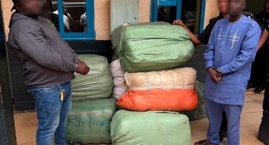 Kumasi: Police arrest two suspects after seizing 100 parcels of suspected narcotics hidden in fertilizer sacks