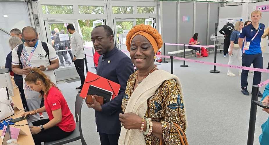 Ghanas ambassador to France, Anna Bossman visits Team Ghana at the games village in Paris