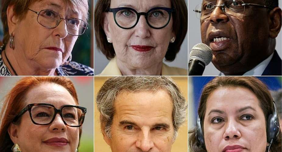 Chilean Michelle Bachelet, Costa Rican Rebeca Grynspan, Senegalese Macky Sall, Ecuadorian Maria Fernanda Espinosa, Argentine Rafael Mariano Grossi and Guyanese Carolyn Rodrigues-Birkett are all candidates for UN Secretary General, to be determined on July 24, 2026. -  AFP