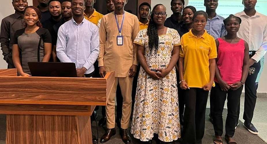 Augustina Dede Agor with UPSA Developers Hub members and Dr. Atia Alpha Alfa, co-chair of a Track 3 session on Technology and Digital Transformation for Sustainability, at ICBMED 2026.