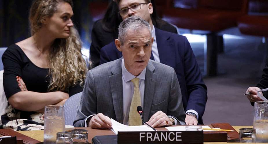 Frances UN Ambassador Jerome Bonnafont speaks as the United Nations Security Council holds an emergency meeting on the Ukraine-Russia war at UN Headquarters in New York, on July 27, 2026. -  Leonardo Munoz, AFP