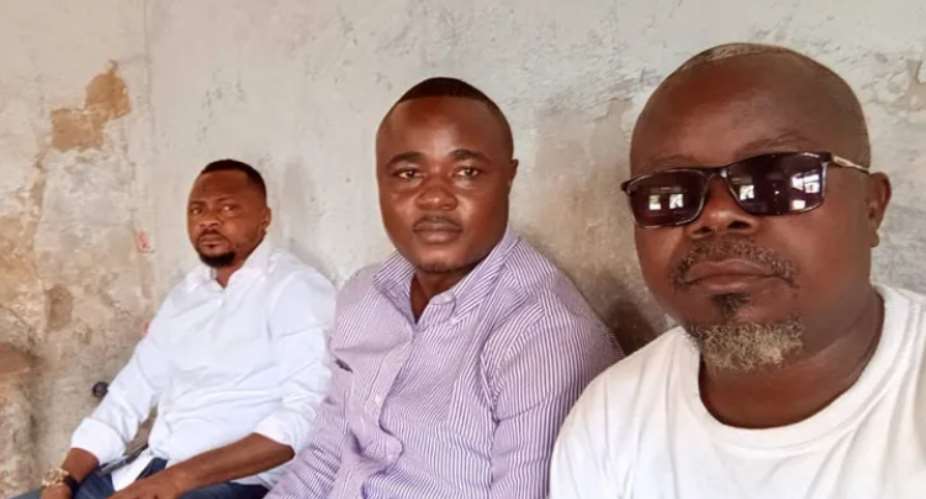 Journalists (from left) Paul Beyokobana, Steves Paluku, and Sbastien Mulamba are seen on July 23, 2025, at the Ministry of Finance office for Tshopo province in the Democratic Republic of the Congo. (Photo: Steves Paluka)