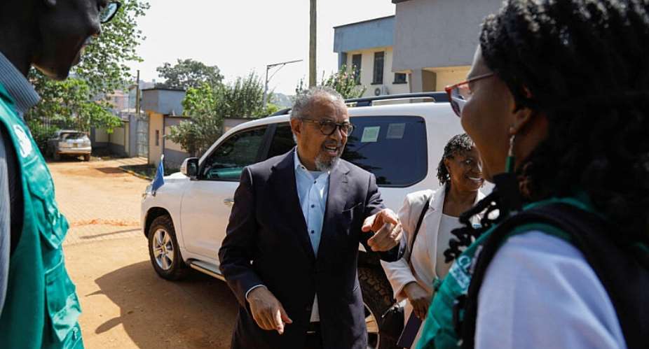 The Director-General of the World Health Organisation (WHO) Tedros Adhanom Ghebreyesus,  visited theMulago National Referral Hospital Isolation Unit, in a suburb of Kampala, Uganda, on 8 June, 2026. -  Abubaker Lubowa / REUTERS