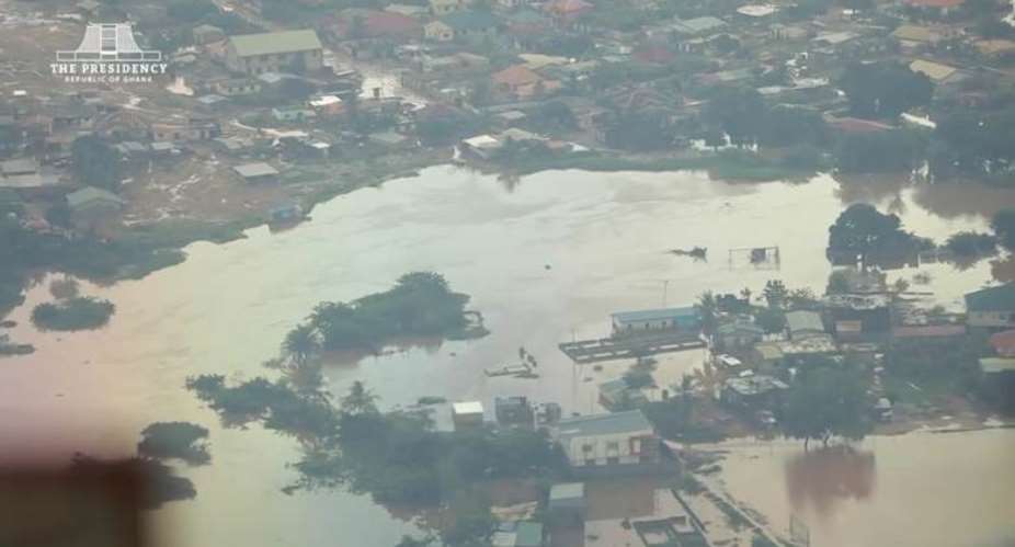 Where water settled, families watched familiar neighbourhoods disappear. Photo: The Presidency, Republic of Ghana