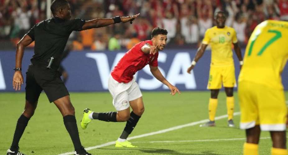 Trezeguet of Egypt celebrates goal during the 2019 Africa Cup of Nations Finals football match between Egypt and Zimbabwe at the Cairo International Stadium, Cairo, Egypt on 21 June 2019 BackpagePix