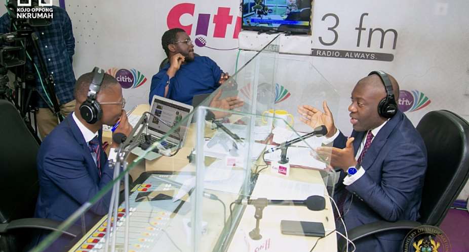Hon. Kojo Oppong Nkrumah granting an interview on City FM