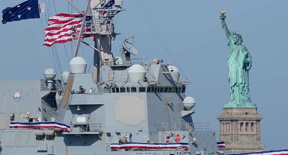 The USS Farragut sails past the Statue of Liberty in the New York harbour during the International Naval Reviewahead of Sail250, a gathering of tall ships and military ships, Saturday, July 4, 2026. -  Yuki Iwamura, AP